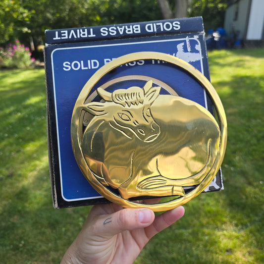 Vintage Brass cow trivet